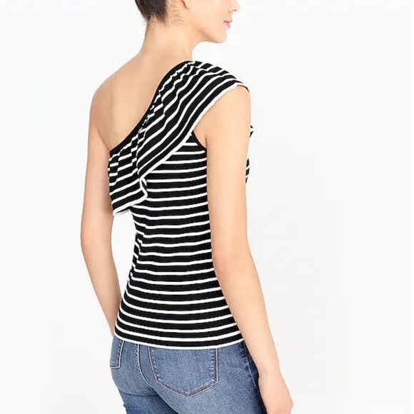 NWT J.Crew Striped One-shoulder Ruffle Sweater Top - Picture 3 of 3